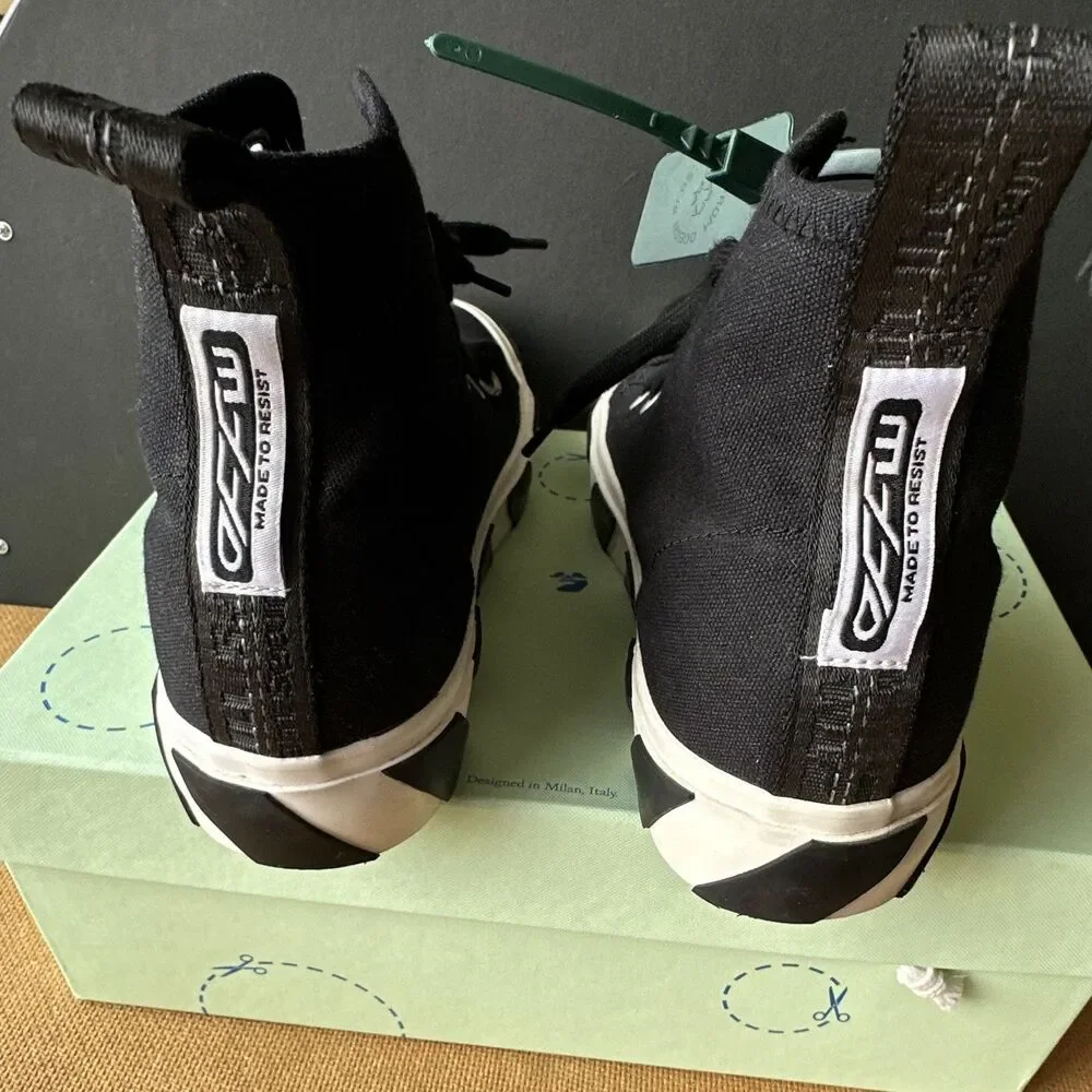 Off-White Vulc Sneaker Mid White/Black Canvas High-Top Lace-Up OMIA119C 41/8